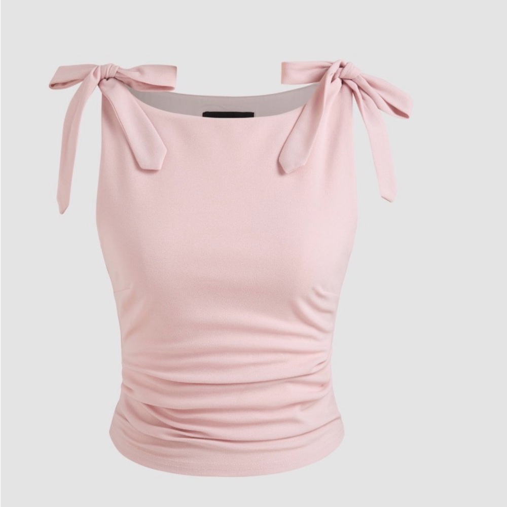 Cider Light Pink Bow Strap Tank Top